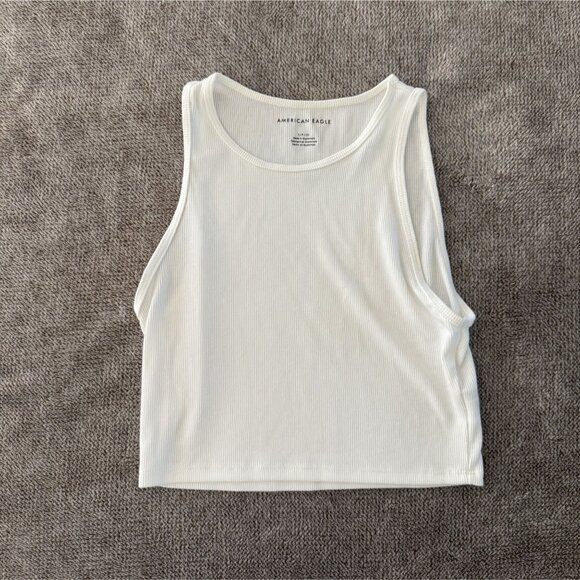 American Eagle White Tank Top Cropped Muscle Tee Small - Picture 1 of 3